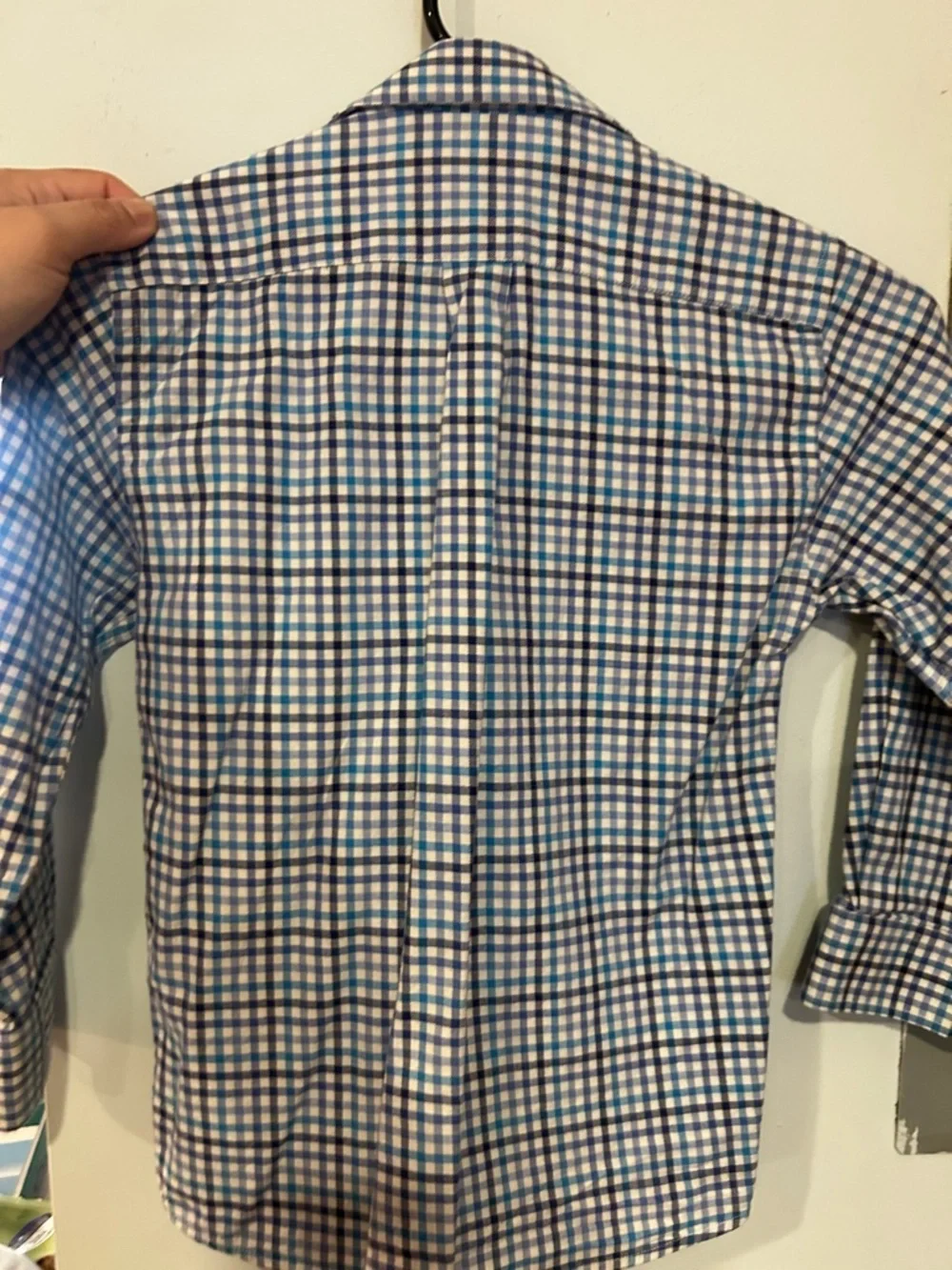 Oscar de la Renta Blue and White Check Button-Down Shirt